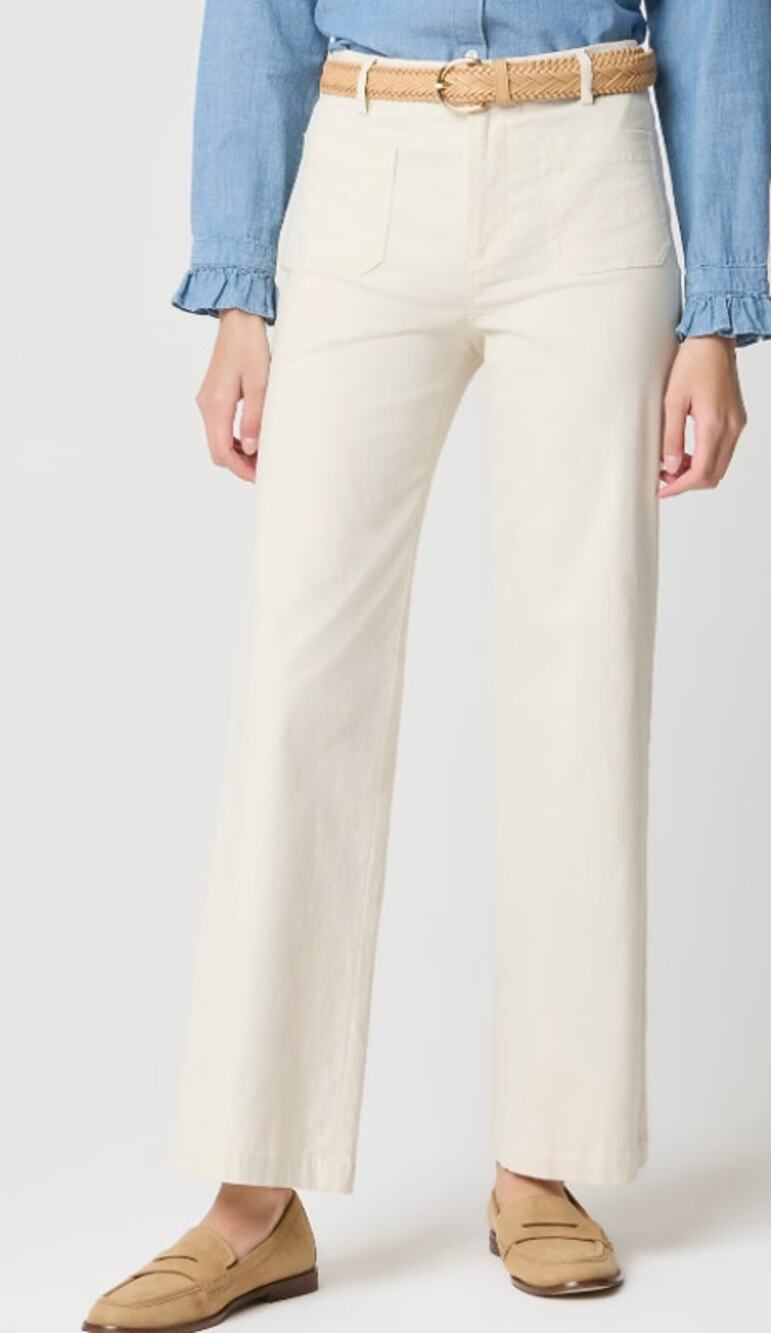 J. Crew Lizzie Wide Leg High Rise Linen Blend Chino Pants Trousers Cream 30